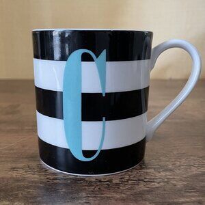 Kate Spade x Lenox Coffee Mug Black White Stripe Whats In A Name C Monogram Cup